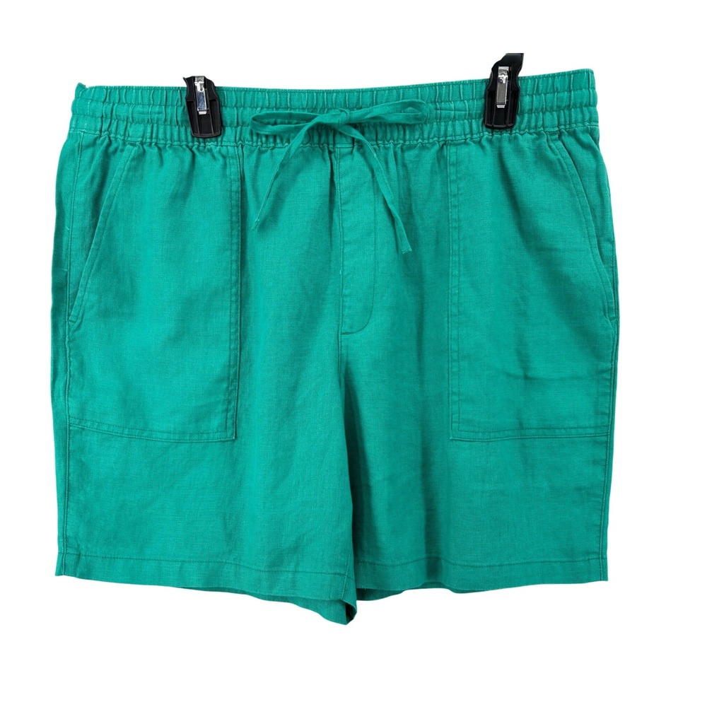 Lands End Shorts Women's XL 18 High Rise 100% Linen Pull On Shorts Emerald Green